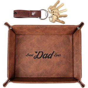 Best Dad Ever Gifts, Unique Birthday Gifts Men, PU Leather Valet Tray